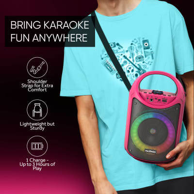 MASINGO 2023 New Bluetooth Karaoke Machine for Adults and Kids with 1 Wireless Karaoke Microphone and 1 Wired Mic, PA Portable Speaker System with LED Party Lights, Burletta C10 Pink image 4