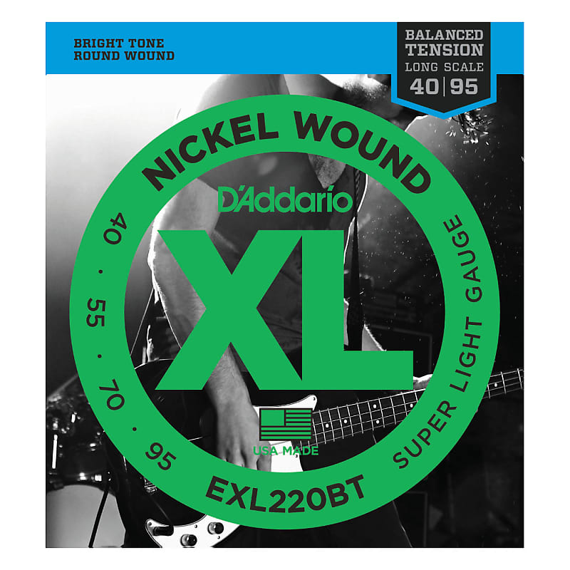 D'Addario EXLBT Balanced Tension Nickel Wound Electric Bass Strings, 40-95, EXL220BT, Super Light image 1