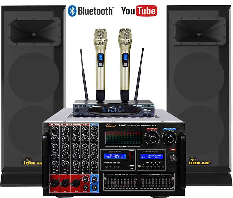 IDOLmain 8000W  Mixing Amplifier W/ 3000W 12" High-End Speakers, Wireless Microphones Karaoke System image 1