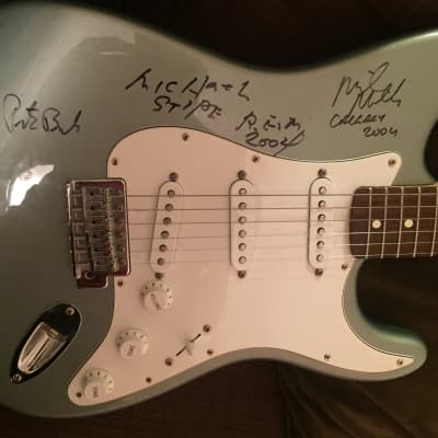 R.E.M. Signed Autographed Fender Standard Stratocaster Electric Guitar image 3