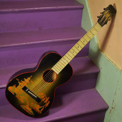 1930s Regal Pagoda Stencil Parlor Guitar (VIDEO! Fresh Work, Ready) for sale