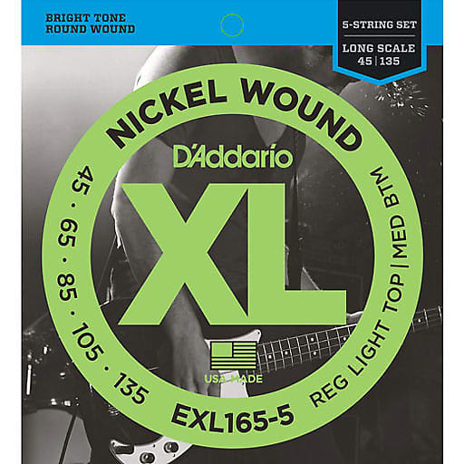 D’Addario EXL165 5-String Nickel Wound Bass Guitar Strings Custom Light 45-135 Long Scale image 1