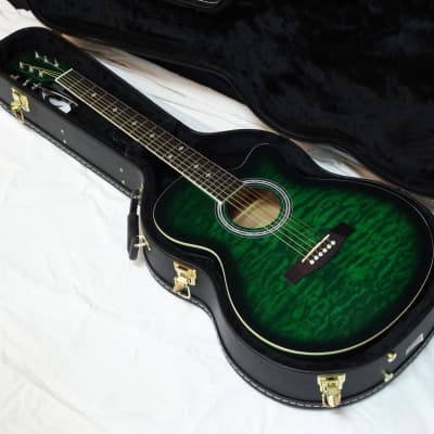INDIANA Madison acoustic electric cutaway GUITAR new Trans Green w/ HARD CASE image 1