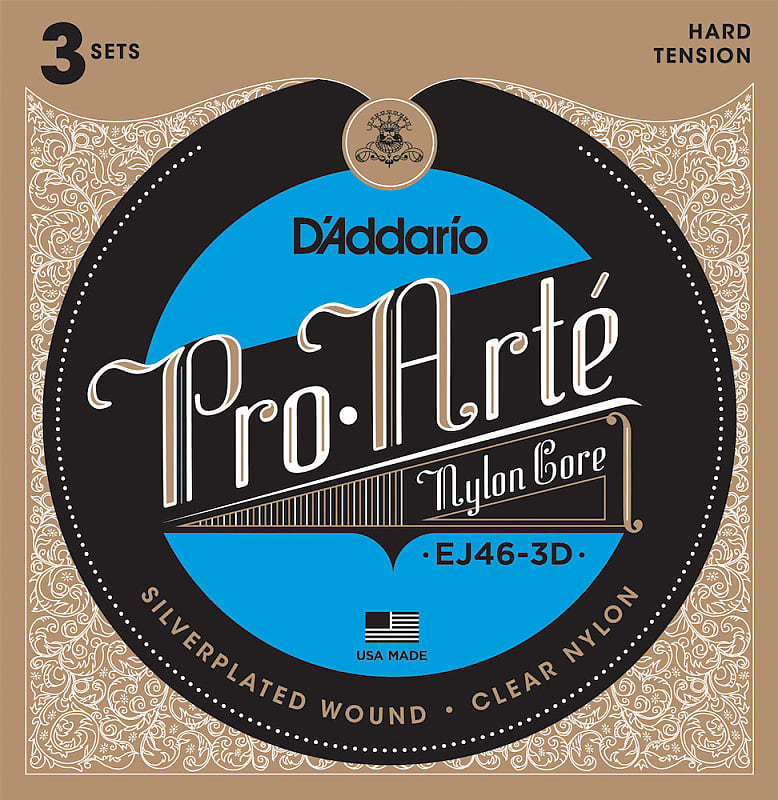 D'Addario EJ46-3D Pro-Arte Nylon Classical Guitar Strings, Hard Tension, 3 Sets image 1
