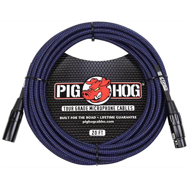 Pig Hog 20 Foot Woven XLR Microphone Cable - Black & Blue image 1