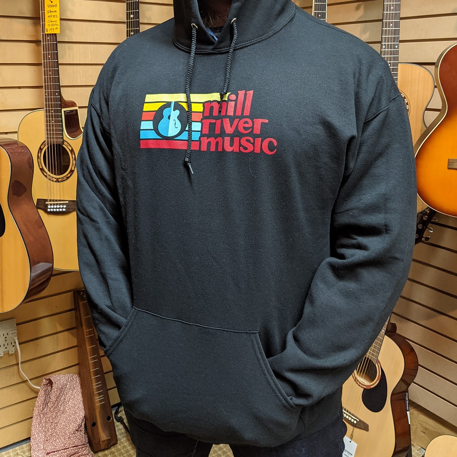 Mill River Music Pullover Hoodie 1st Edition Main Logo Unisex Black 3XL