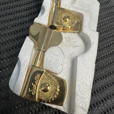 Four (4) In-Line Schaller M4S Light Gold Bass Tuners image 2