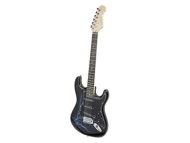 Monoprice 610110 California Classic Solid Body Electric Guitar Lightning Black