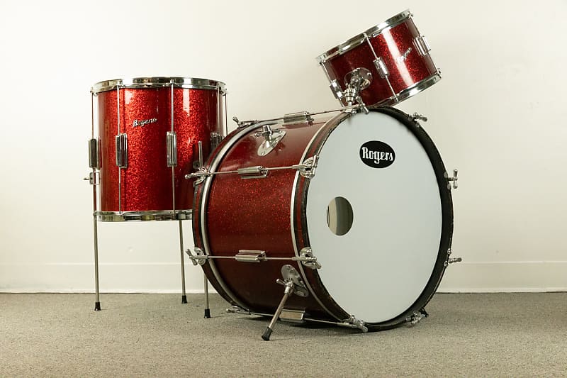 1960s Rogers Tower Sparkling Red Pearl Drum Set image 1