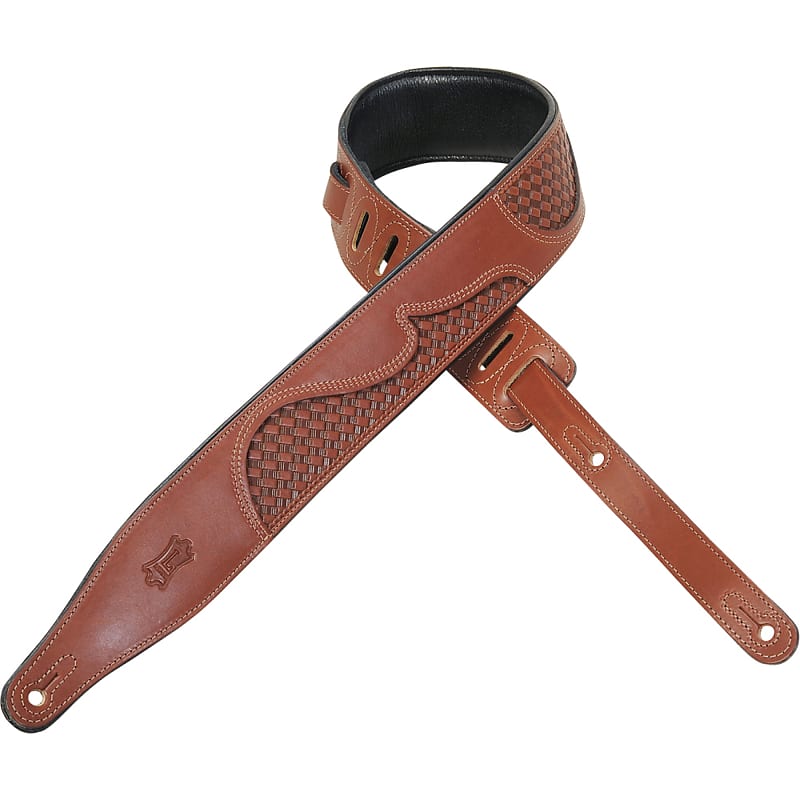 Levy's M17BWC Basket Weave Embossed 2 1/2" WIDE Padded LEATHER GUITAR STRAP 2016 Walnut image 1