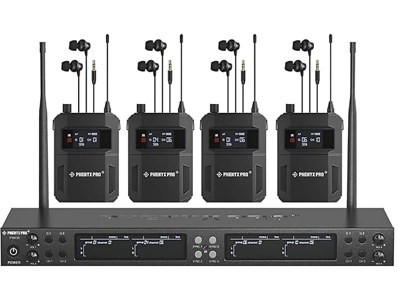 Phenyx Pro PTM-33 UHF Quad Channel Mono Wireless in Ear Monitor System image 1