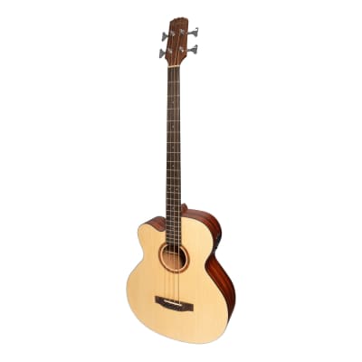 Martinez 'Natural Series' Left Handed Solid Spruce Top Acoustic-Electric Cutaway Bass Guitar (Open Pore) for sale