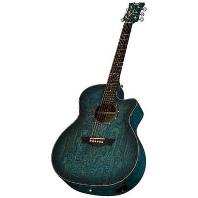 Dean Exotica Quilt Ash Trans Blue Acoustic/Electric Guitar, DMT Preamp, EQA TBLS image 3