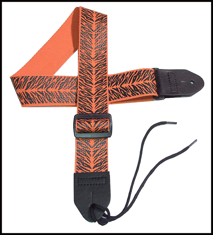 Legacystraps Tiger  2" Cotton Guitar Strap with BlackTiger Stripes on an Orange Strap image 1