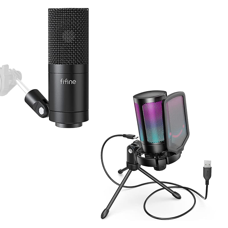 FIFINE Gaming USB Microphone for PC PS5, Condenser Mic with Quick Mute, RGB  Indicator, Tripod Stand, Pop Filter, Shock Mount, Gain Control for  Streaming Discord…