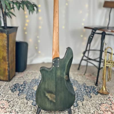 Offbeat Guitars Roxanne PJ 32" Medium Scale Bass in Deep Forest on Pine with EMG Brushed Chrome PJ Pickups, Gotoh Hardware image 5