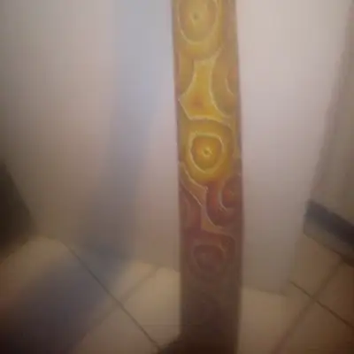 Aboriginal 150cm Eucalyptus Didgeridoo  Vintage Genuine Termite And Hand Carved Authentic Dot Painted  80s Vintage Original Multi Colour Hand Dot Painted image 3