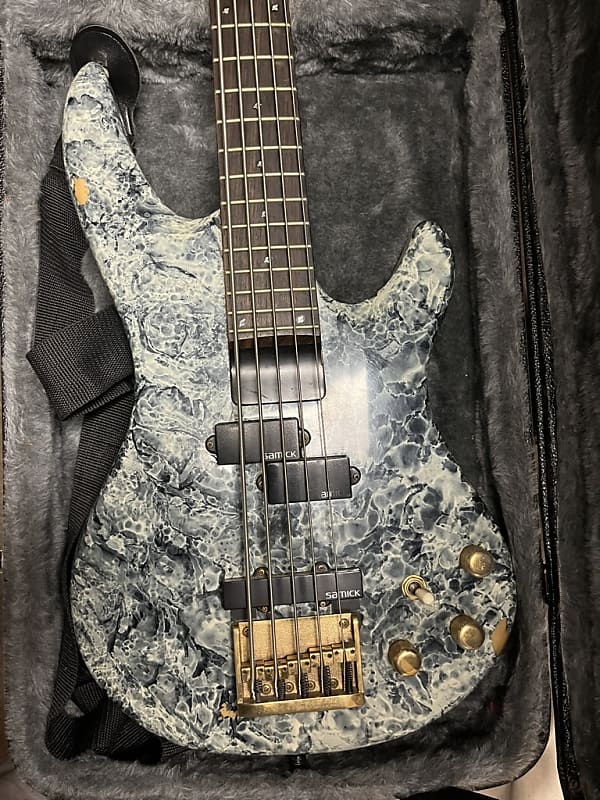Samick Saturn 5 String Bass 1990 black and grey marbled Reverb