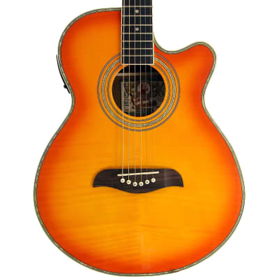 Oscar Schmidt OG10CEFYS Concert Cutaway Acoustic Electric Guitar, Flame Yellow Sunburst image 3