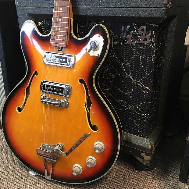 60s TEISCO Thinline Sunburst Hollow-Body Electric Guitar KEP