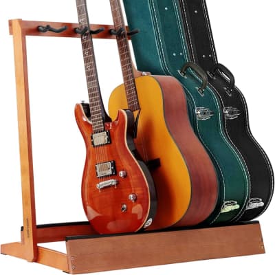 Multiple Guitar Stand 5 Holders Wooden Guitar Stands Floor Rack for Guitars and Case,Electric,Acoustic Guitar, Bass, Cello-German Ash wood image 1