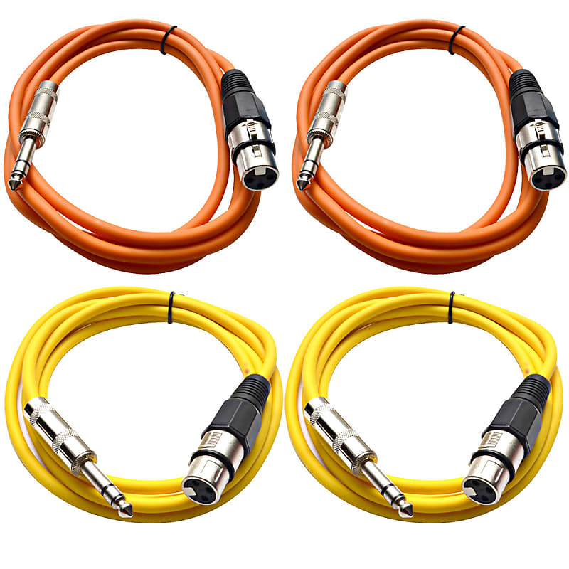 4 Pack of 1/4 Inch to XLR Female Patch Cables 6 Foot Extension Cords Jumper - Orange and Yellow image 1