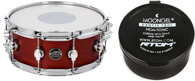 DW Performance Series Snare Drum - 5.5 x 14 inch - Tobacco Satin Oil Bundle  with RTOM Moongel Drum Damper Pads - Blue (6-pack)