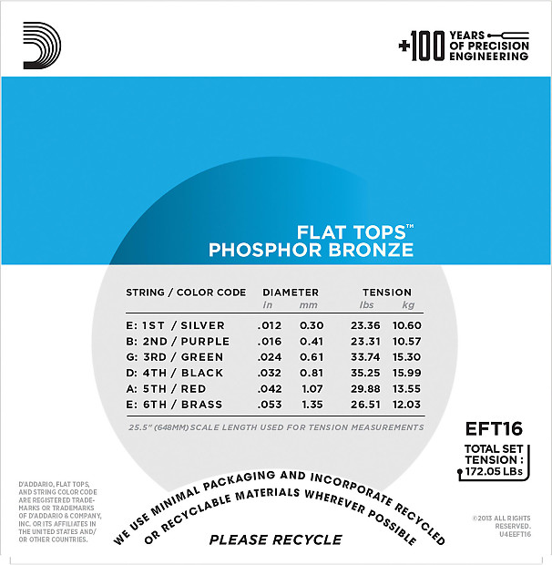 D'Addario EFT16 Flat Tops Phosphor Bronze Acoustic Guitar Strings, Light Gauge imagen 2