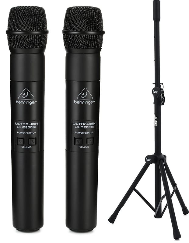 Behringer Ultralink ULM202USB Wireless USB Dual Microphone System  Bundle with On-Stage SSAS7000B Mini-adjustable Speaker Stand (each) image 1