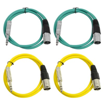 4 Pack of 1/4 Inch to XLR Male Patch Cables 2 Foot Extension Cords Jumper - Green and Yellow image 1