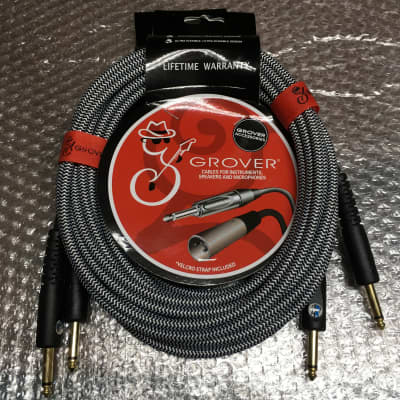 2 Pack, Grover GP220 Instrument Cables, Noiseless, Braided, Gold-Plated Plug for sale