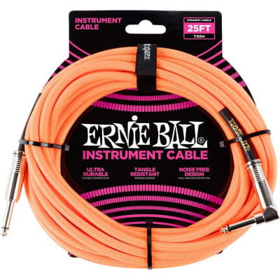 Ernie Ball 6067 Braided Instrument Cable, 25ft/7.6m, Neon Orange image 1