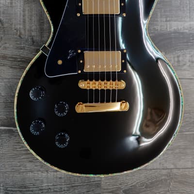 AIO SC77 Left-Handed Electric Guitar - Solid Black (Abalone Inlay) w/Gator GWE-LPS Case image 2