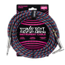 Ernie Ball 25 foot Red White and Blue Braided Guitar Cable with Right Angle Instrument Cable 6063