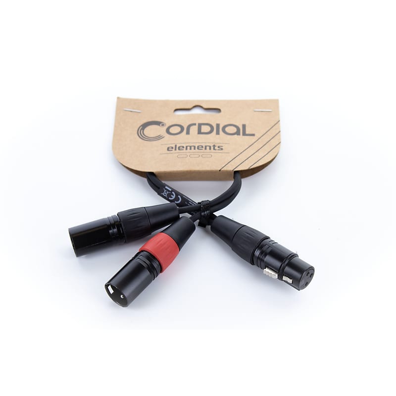 Cordial EY 0.3 FMM Y-Adaptor Cable [XLR(f)/2x XLR(m)] 300mm (Black) - Insert Cable  			