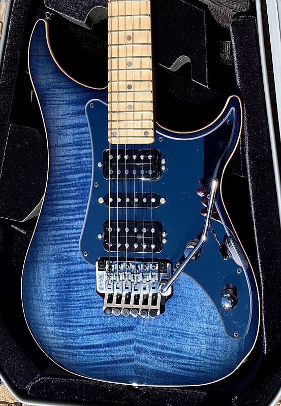 Vigier Excalibur Custom Mysterious Blue Flame Top Electric Guitar & Case image 1
