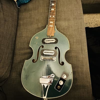 Telestar Violin Guitar 1960's 1960's Green/Blue Sparkle for sale