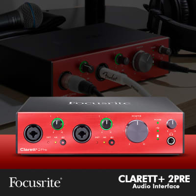 Focusrite Clarett+ 2Pre Audio Interface with 10-in/ 4-out includes USB Type-C Audio MIDI Interface comes as part of a Basic Accessories Bundle with a Dynamic Headphones and more image 2