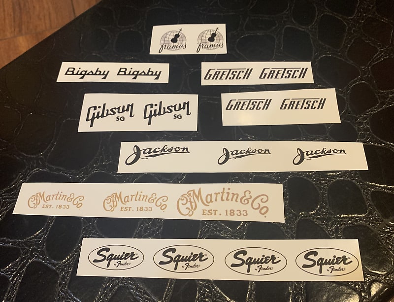 20 water slide guitar headstock decals Gretsch, Squire, | Reverb