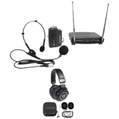 Audio Technica ATW-901a/H Wireless Headset Microphone Mic + Samson Headphones image 1