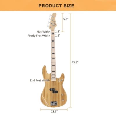 Glarry GP Electric Bass Guitar Without Pickguard Burlywood image 7