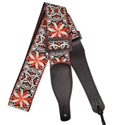 Orange Red Black White Retro Jacquard Guitar Strap image 3