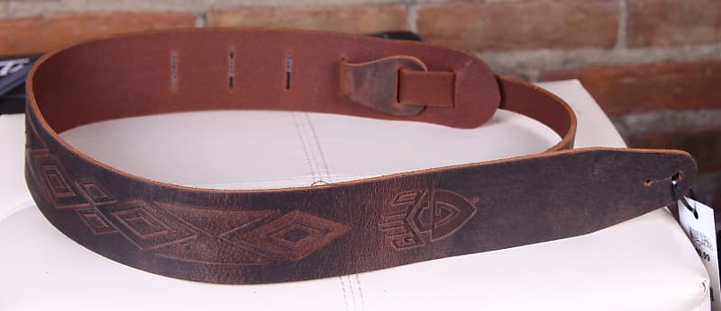 Guild Deluxe Leather Diamond Stamp Guitar Strap Brown image 1
