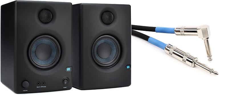 PreSonus Eris E3.5 3.5-inch Powered Studio Monitors Bundle with Pro Co  EGL-20 Excellines Straight to Right Angle Instrument Cable - 20 foot