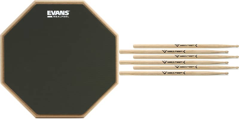Evans RealFeel 2-Sided Pad - 12 inch Bundle with Vater Classics