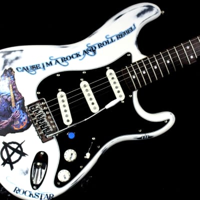 Custom Painted and Upgraded Fender Squier Bullet Strat Series - Aged and Worn with Custom Graphics image 6