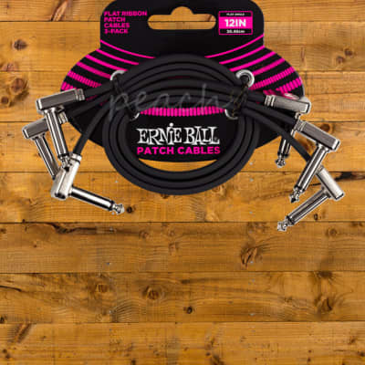 Ernie Ball Accessories | Flat Ribbon Patch Cable - Black 12" 3-Pack image 2