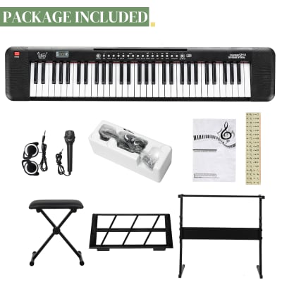 Glarry GEP-109 61 Key Lighting Keyboard with Piano Stand, Piano Bench, Built In Speakers, Headphone, Microphone, Music Rest, LED Screen, 3 Teaching Modes for Beginners 2020s - Black image 2