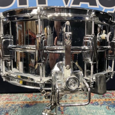 Ludwig No. 411 Super-Sensitive 6.5x14" 10-Lug Aluminum Snare Drum with Pointed Blue/Olive Badge 1976 - 1977 - Chrome-Plated image 16
