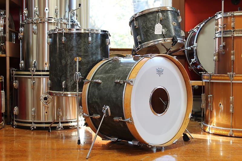 1960s Leedy Drum Kit in Black Diamond Pearl 14x20 16x16 9x13 Reverb